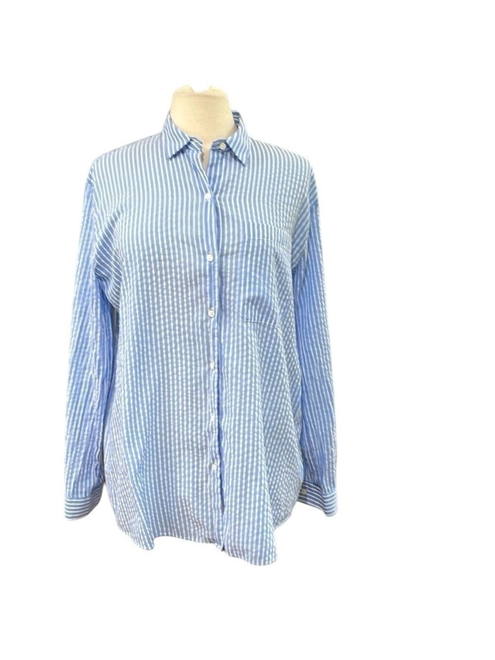 ATM Anthony Thomas Mellilo Seersucker Stripe Button Front Shirt SZ L Blue White